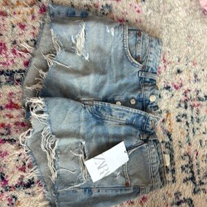 Zara Light Blue Distressed Denim Shorts